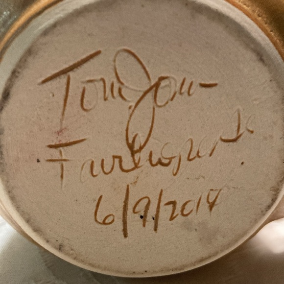 Pottery, hand thrown caramel creamer/pitcher signed, Tom Jon $29 - Picture 3 of 7